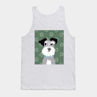 Salt and Pepper Miniature Schnauzer on Green Daisy Background Tank Top